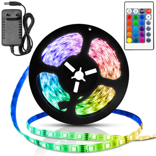 Fita De Led RGB 5050 5 Metros Autoadesivo Com Fonte e Controle Para Decoração Do Quarto