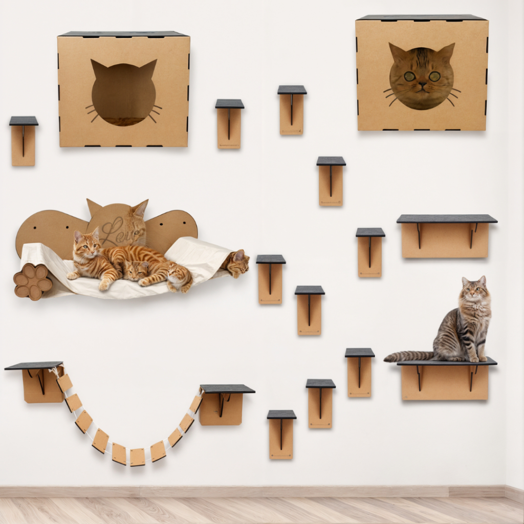 Kit 16 peças Prateleiras Escada Gato Playground Gatil Mdf 4mm Nicho Cama Descanso Pet Ponte Diversão