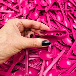 Kit 300 Colheres Rosa Descartáveis Reforçada e Flexíveis para Sorvetes e Sobremesa