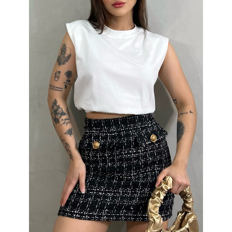Cropped Muscle Tee Básico Estiloso 100% Algodão Despojado