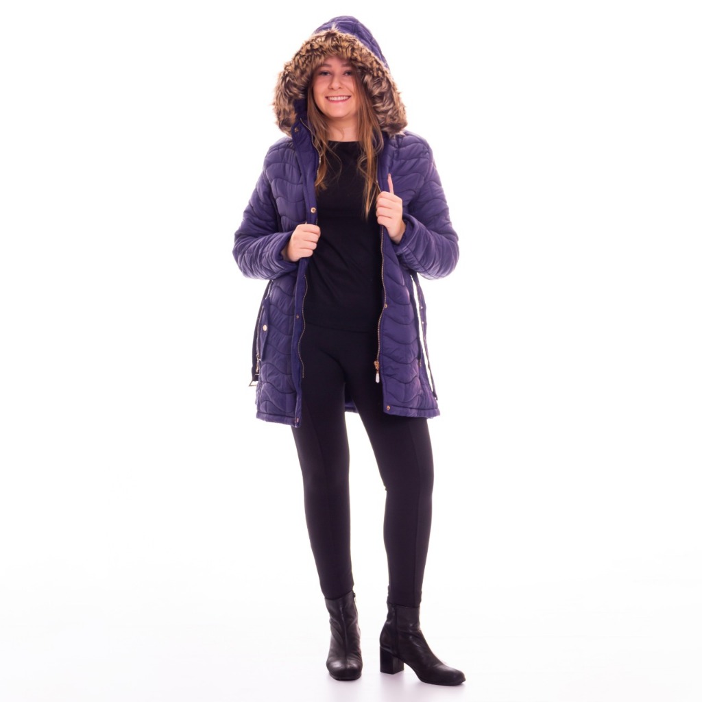 Parka Feminino Casaco Bobojaco Molinha Capuz Pelo Bolso Zíper Cintura Cordão Moda Inverno