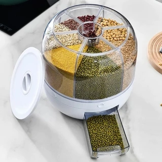 Dispenser De Alimentos Giratorio Distribuidor Organizador Porta Grãos Cereais Arroz 6 Divisorias