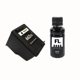 kit com 1 cartucho 662 preto cheio e 100 ml de tinta Black Deskjet Ink Advantage 1015, 4645, 2645, 1515, 2515, 3515, 3545, 2545