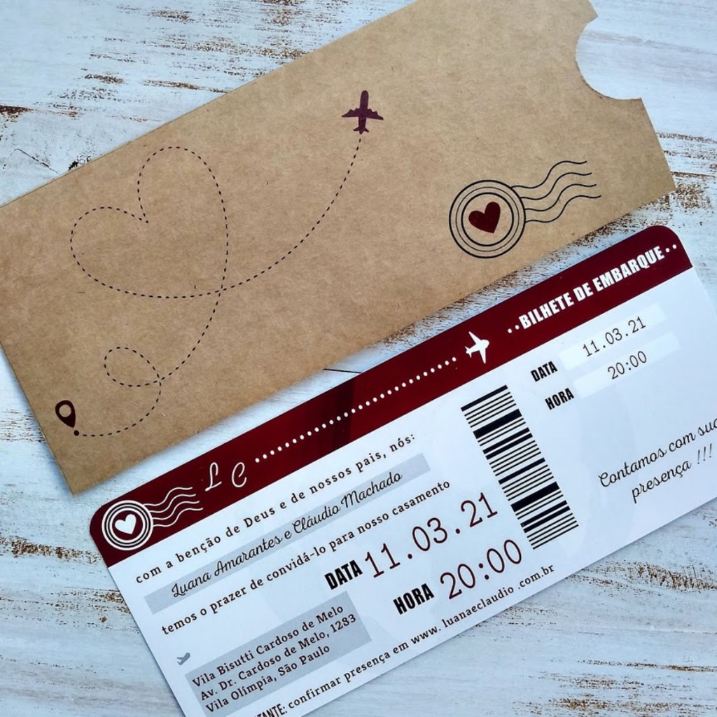Convite casamento passaporte Viagem 10UN