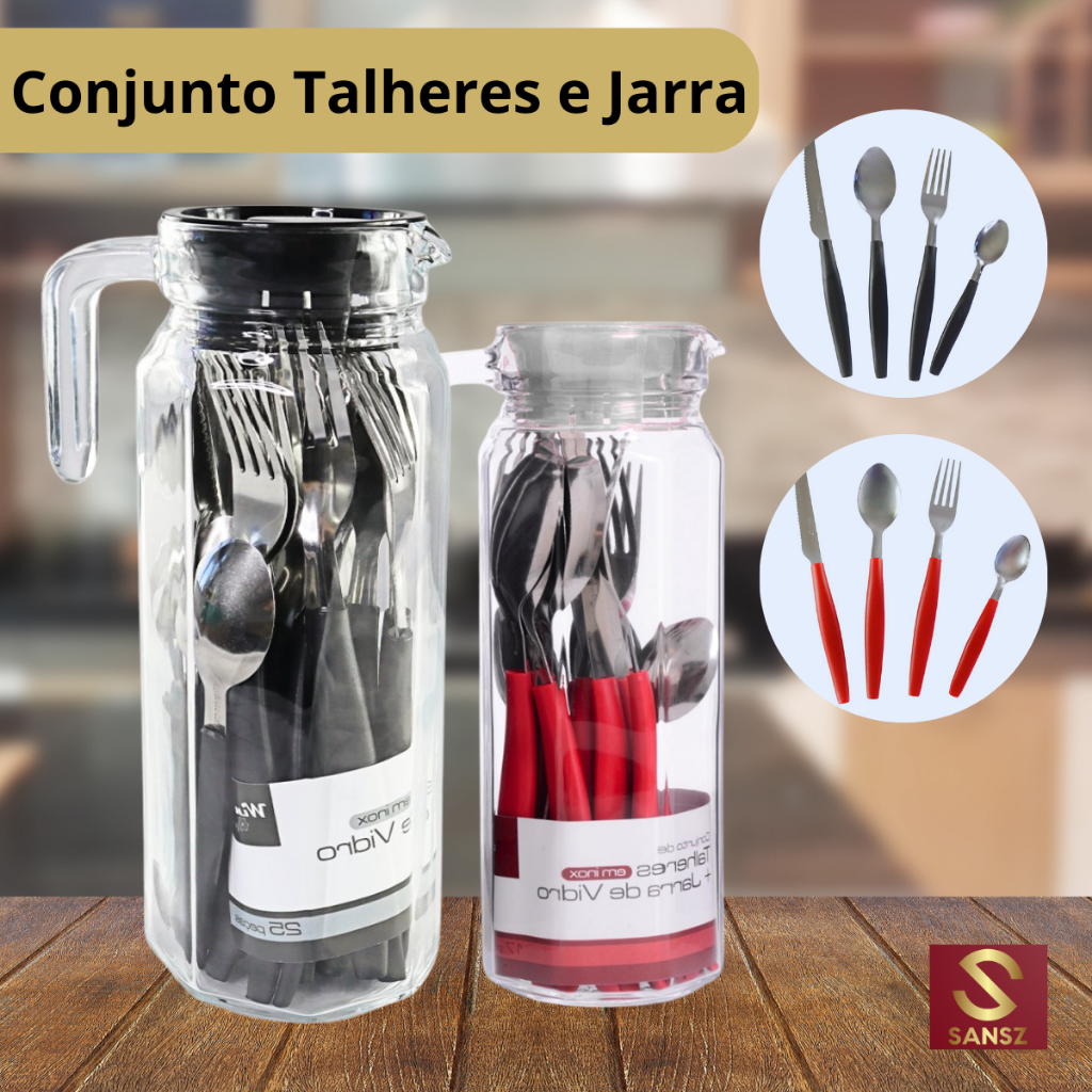 Conjunto de Talheres INOX com Jarra de 1Litro Vidro Resistente com ...
