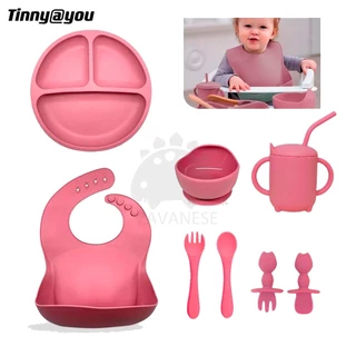 Kit 8 Alimentação Bebê Silicone Prato Babador Copo Tigela  TINNYYOU em Oferta na Shopee