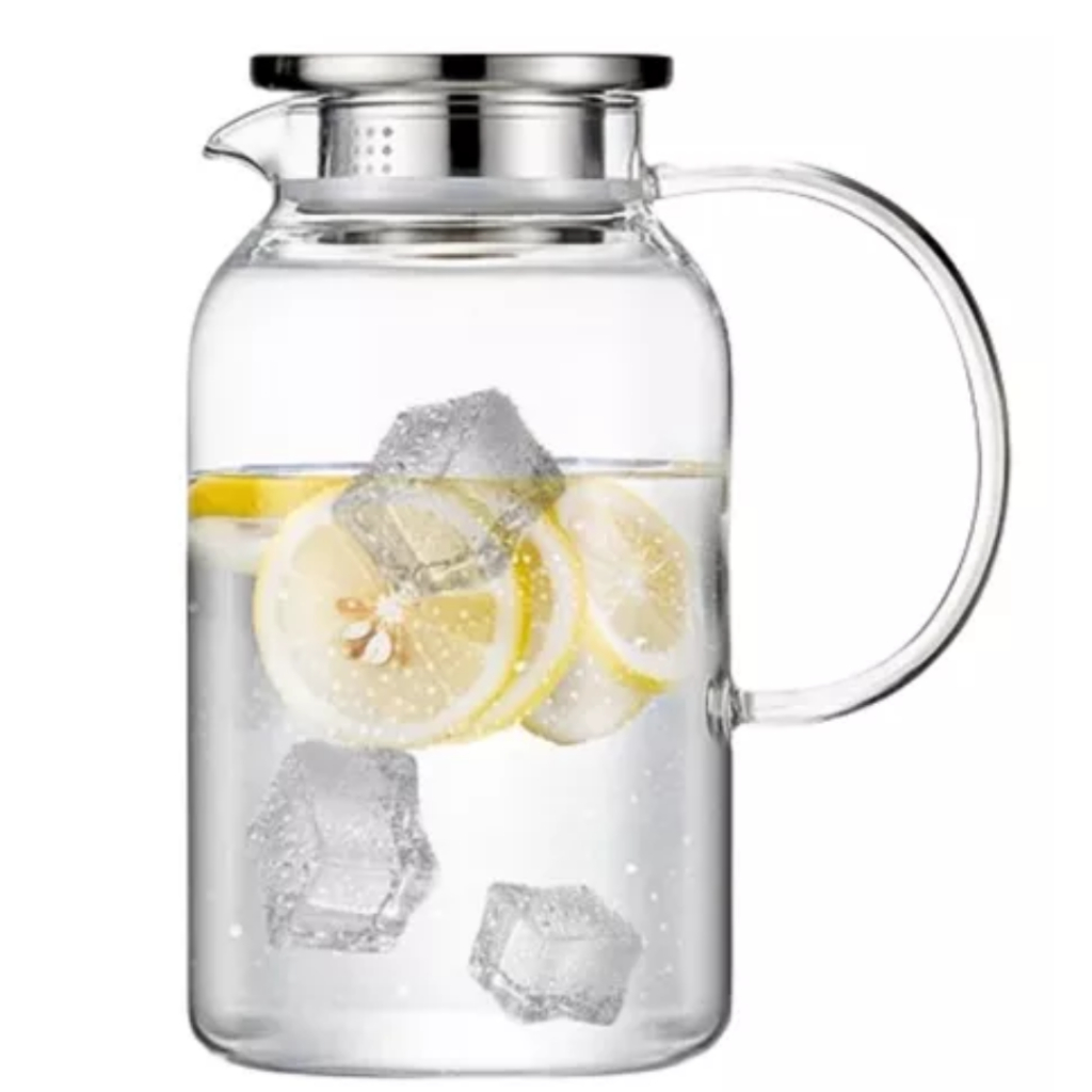 Jarra de Vidro1,8L Borossilicato Transparente Tampa Inox