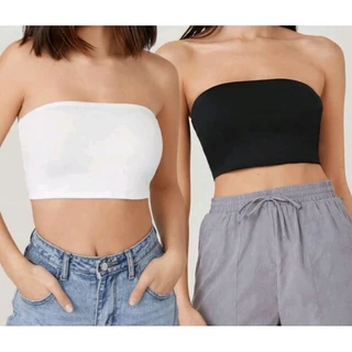 KIT CROPPED TOP FAIXA TOMARA QUE CAIA, PRAIA, BLOGUEIRA CONTÉM DUAS PEÇAS, CORES: PRETO E BRANCO.