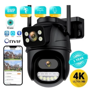 Câmera de Segurança IP WiFi de 8MP Resolução 4k, uso externo, Zoom de 8x, Duas Lentes, Tela Dupla, Câmera PTZ Rastreamento Automático, Segurança Residencial, Vigilância por CCTV 8MP de Resolução