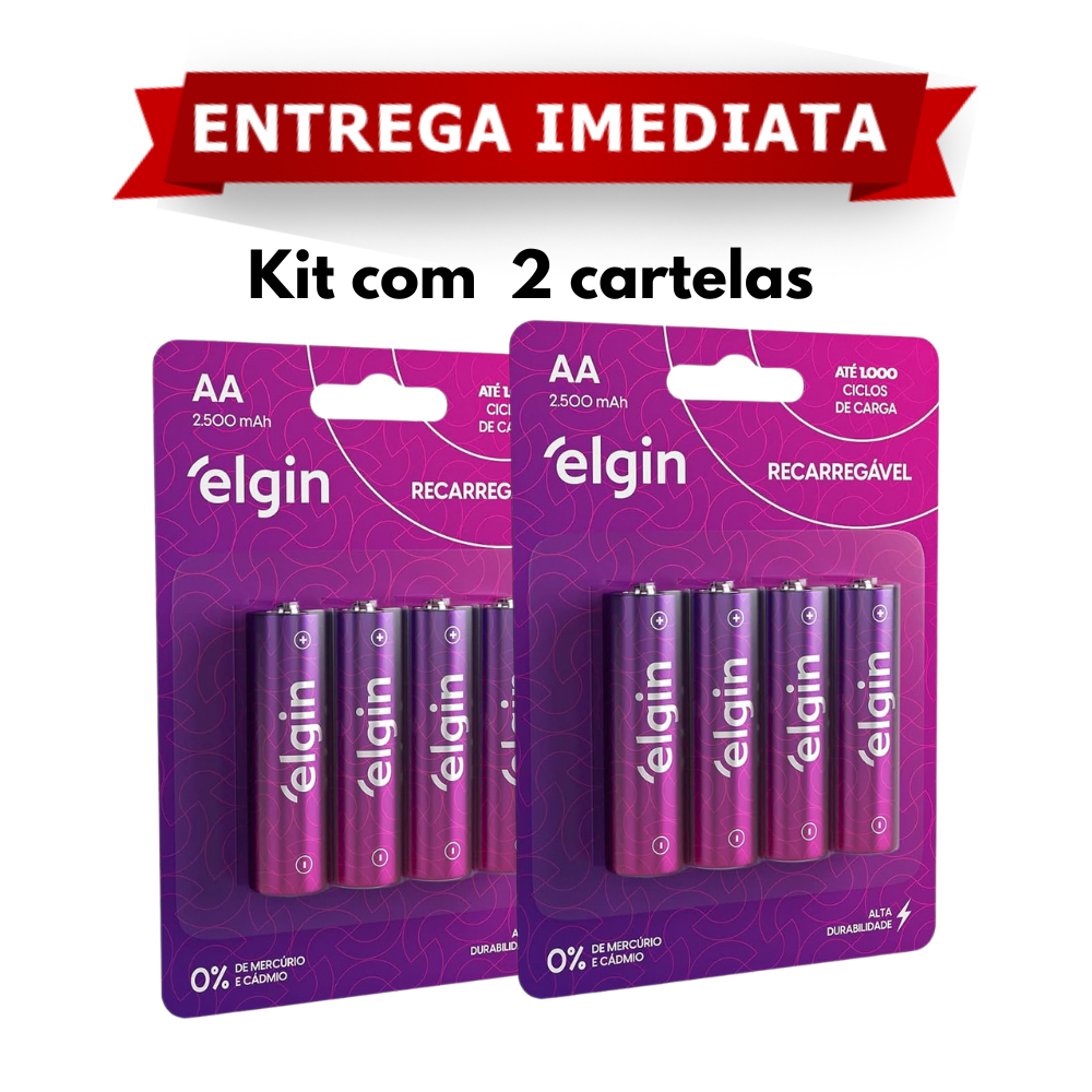 Pilha Recarregável Aa 2A 2700mah Cartela Com 4 unidades - Original Elgin