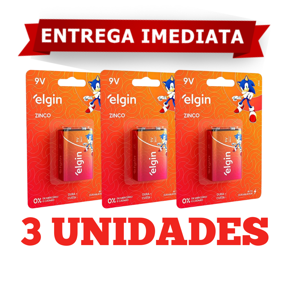 Pilha Bateria 9v Zinco Elgin 1 Cartela com 1 Serve Para Brinquedo Radio Sensor Violão - Original Elgin
