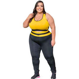 Conjunto Fitness feminino PLUS SIZE calça Legging + Top Caminhada Ginastica Academia modelo curves