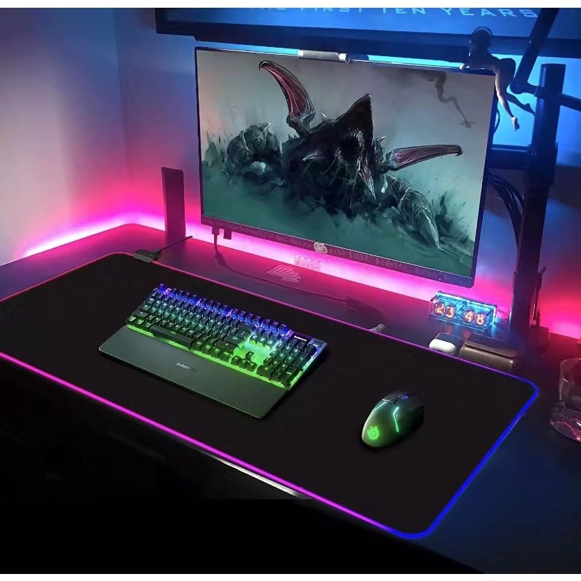 Mouse Pad Gamer Extra Grande com Led Rgb 80x30 Cm Mousepad Preto