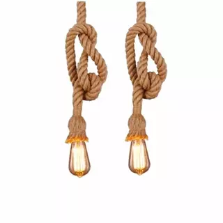 kit 2 Peças Pendente Corda + Lâmpadas Filamento de Carbono Retro Vintage Rustico Decorativo E27