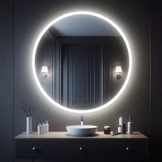 Espelho Redondo 40Cm X 40Cm Lapidado com LED COM FONTE Decoração Espelho Para Banheiros
