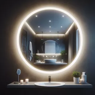 Espelho Redondo 50Cm X 50Cm Lapidado Com LED C/ FONTE Decoração Banheiros Sala