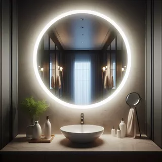 Espelho Redondo 60Cm X 60Cm Lapidado Com LED C/ FONTE Decoração Para Sala Banheiro Quarto
