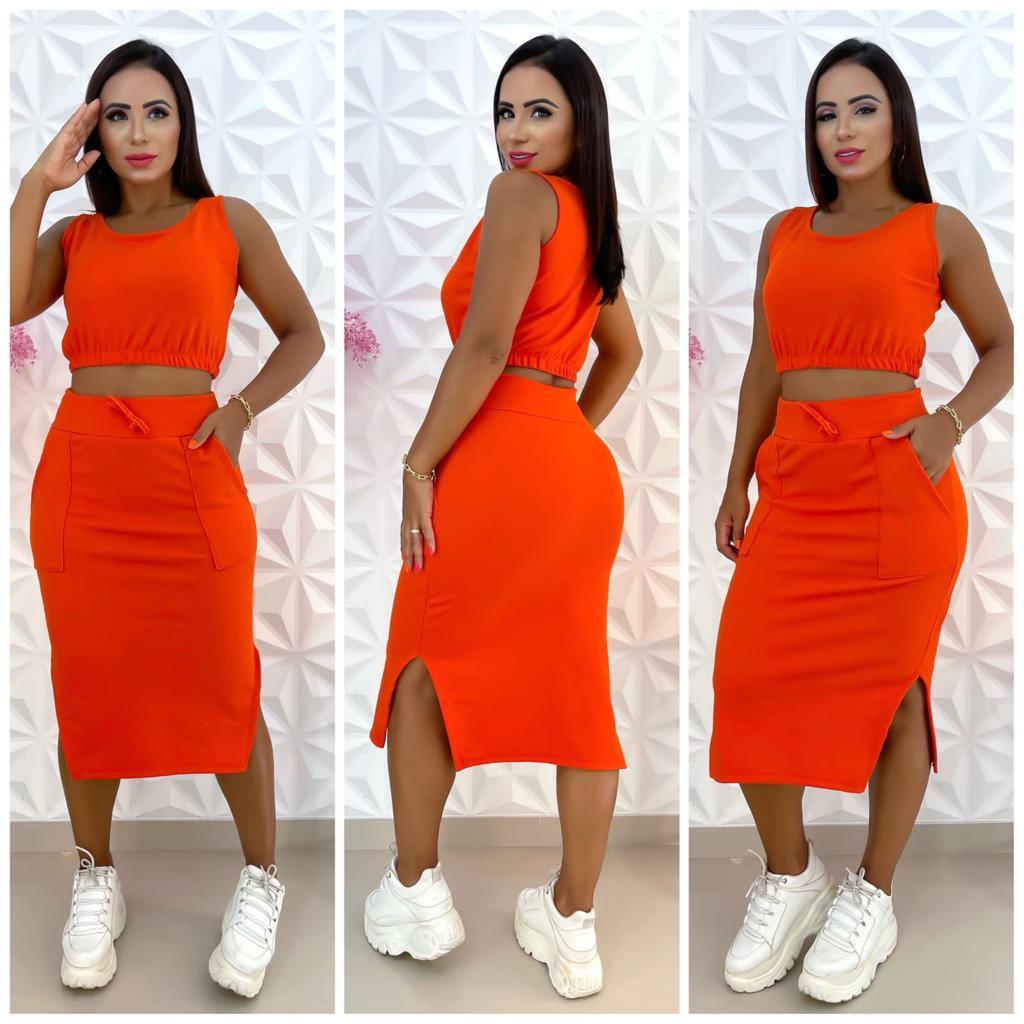 Conjunto Feminino Cropped e Saia Tendencia da Moda Natal e Ano Novo ...