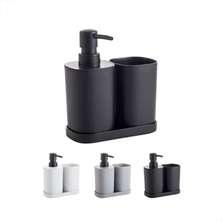 Kit para Banheiro Lavabo com Bandeja Saboneteira Liquida Porta Sabonete Escova Mood Nobre 3 peças
