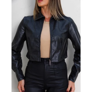 Jaqueta De Couro Fake Pu Zipper Simples Basica