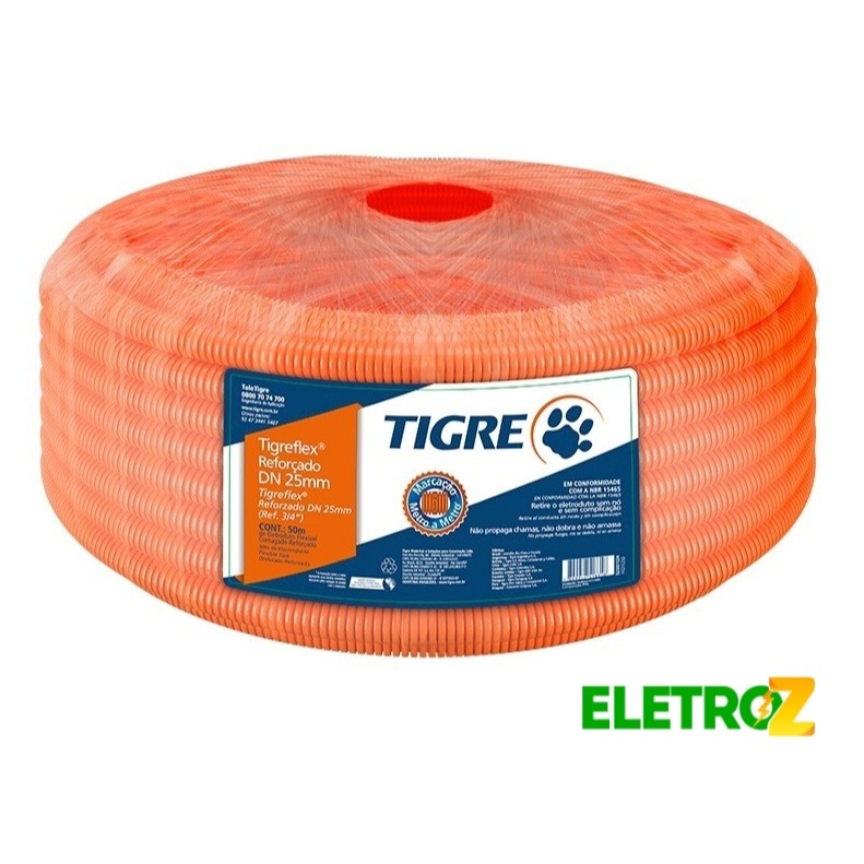 Conduite Eletroduto Laranja 25mm Flexível Reforçado 50m - Tigre
