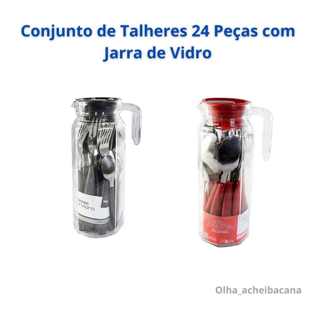 Conjunto de Talheres 24 Peças com Jarra de Vidro Decoração Cozinha