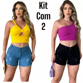 kit 2 short jeans feminino bermuda jeans