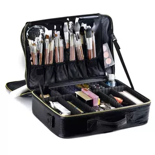 Maleta de maquiagem profissional de grande capacidade com compartimentos