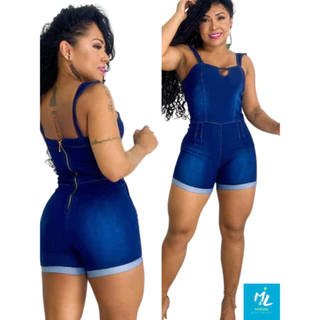Macaquinho jeans feminino.Com uma modelagem diferenciada que se ajusta ao corpo de maneira confortável.