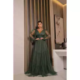 Vestido Longo de Festa Teodora Manga longa Madrinhas Formandas Noivas