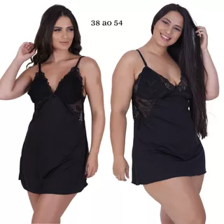 PROMOCAO Camisola Sexy M ao 54 Renda Sensual Alça com Regulagem Roupa de Dormir Plus Size Vestido Dia dos Namorados