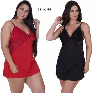 Kit 3 Camisola Sexy M ao 54 Pijama Sensual Noite Renda Alça com Regulagem Feminina