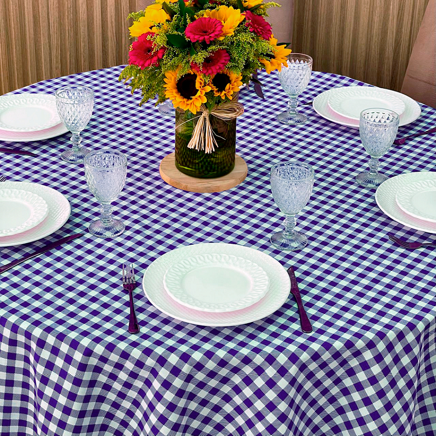 Toalha de Mesa Redonda Xadrez Estampado Festa Junina