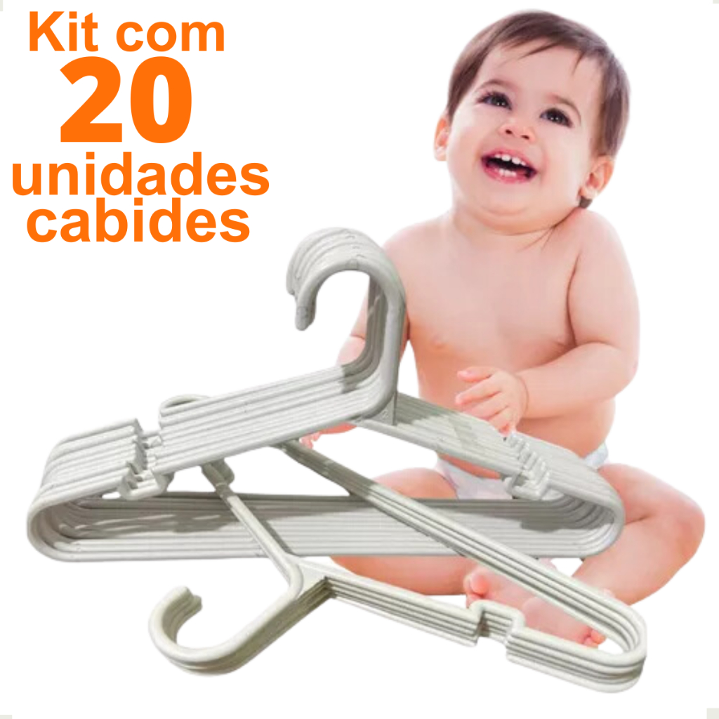 Cabide Branco Infantil Plástico kit com 20 unidades Reforçado