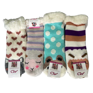 Kit c/ 4 Pares de Meia Infantil de Lã Térmica Peluciada com Solado Antiderrapante