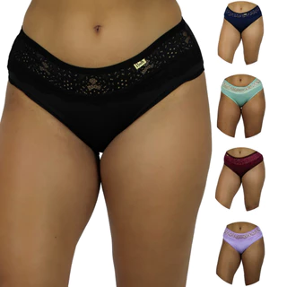 Kit 3 Calcinha Conforto em Microfibra com Detalhe em Renda Feminino