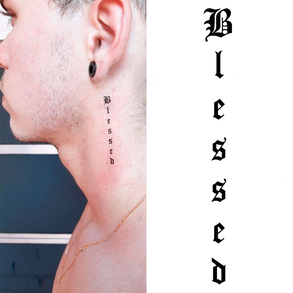 Tatuagem Temporária Blessed Abençoado 9x1 Semi Permanente Pescoço 2 ...