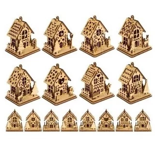 Kit Casinhas mini vila Natalina - 8 peças em MDF crú, Enfeite Natal