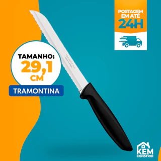 Faca para Pão Padaria Confeitaria Tramontina Plenus com Lâmina em Aço Inox e Cabo de Polipropileno Preto 7" 29,1cm