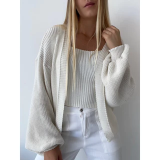 Casaco Tricot Básico Manga Bufante Tricô Inverno Casaquinho Ponto Fang