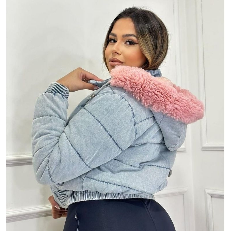 Jaqueta Forrada Jaqueta Jeans Com Pelinho Feminina Jaqueta Puffer