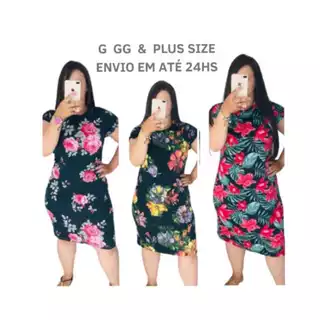 Kit 3 Vestidos Estampados Malha Leila M G GG ou Plus Size. Barato