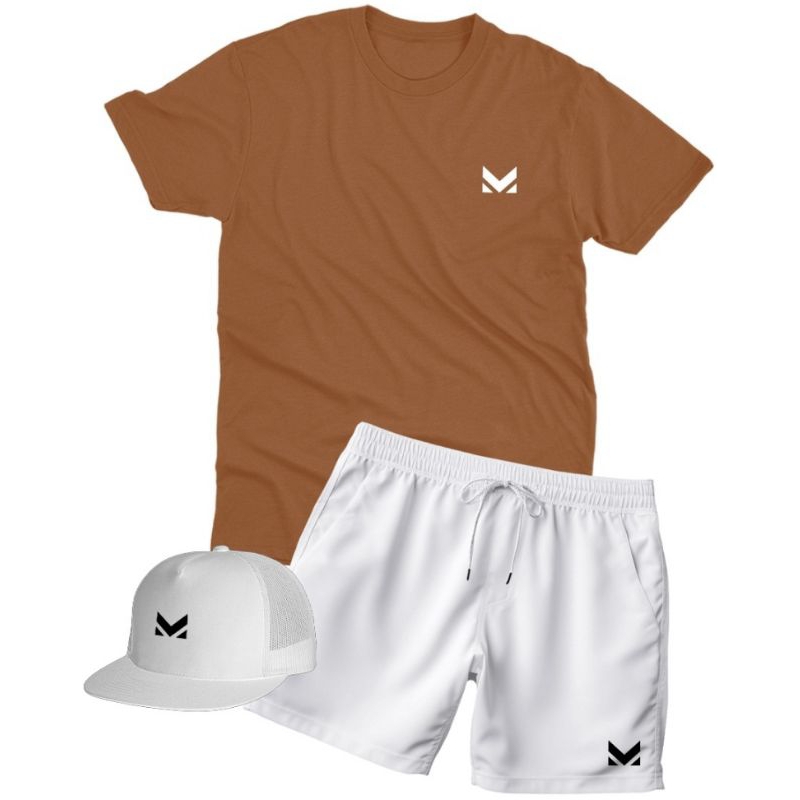 camisa, short e boné adulto ótimo para dia a dia