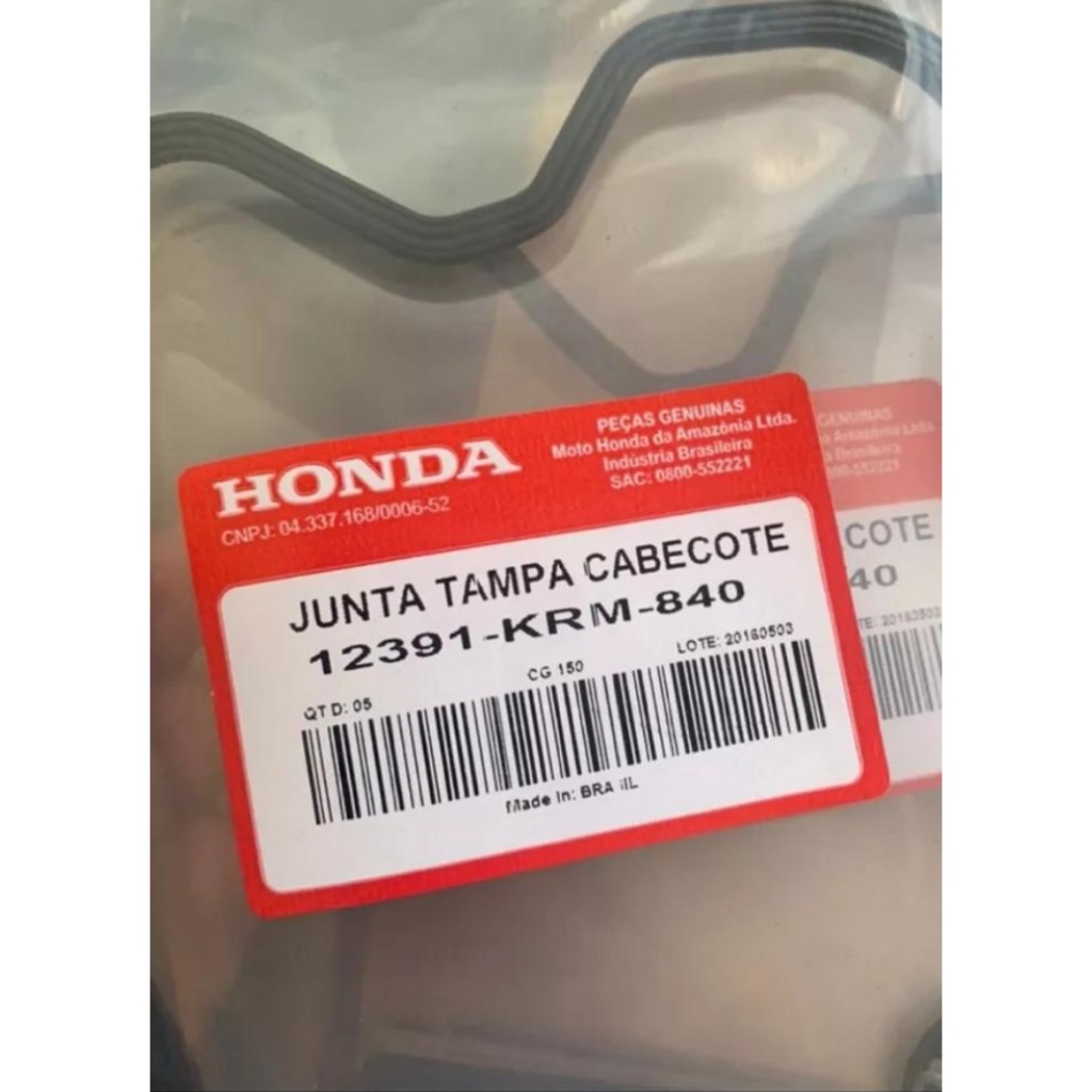 Guarnição junta borracha ( maior ) da tampa de válvulas cabeçote para Titan 150 + COXIN Original HONDA