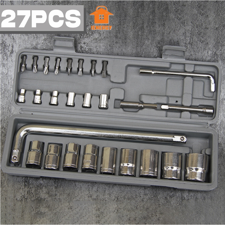 Kit Jogo De Ferramentas Soquetes 27 Peças Cromo Vanádio Completo Titanium