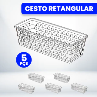 Kit Com 5 Cestos Organizador Multiuso 28x11x8cm Transparente