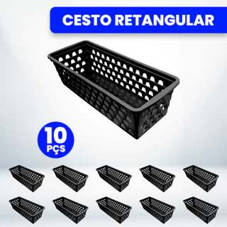 Kit 10 Cestos Organizador Multiuso 28x11x8cm Preto
