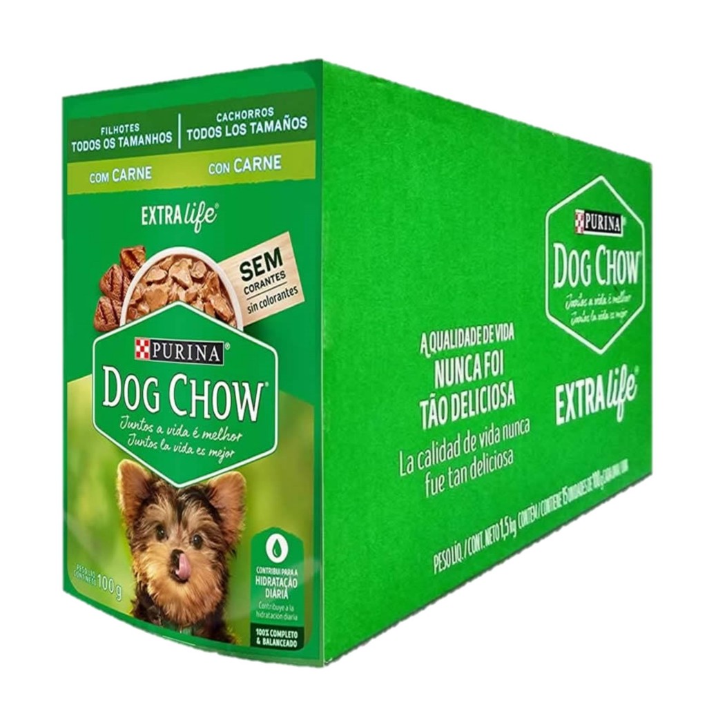 Dog Chow Cães Filhote Todos os Tamanhos CARNE ( 15 Saches)