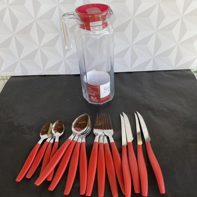 Conjunto de Talheres 24 Peças com Jarra de Vidro 1 Litro de Suco