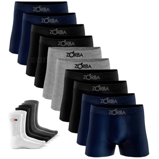 Promoção Kit 10 Cuecas Zorba Boxer Adulto Original Masculina Box + 3 Pares de Meias Promoção